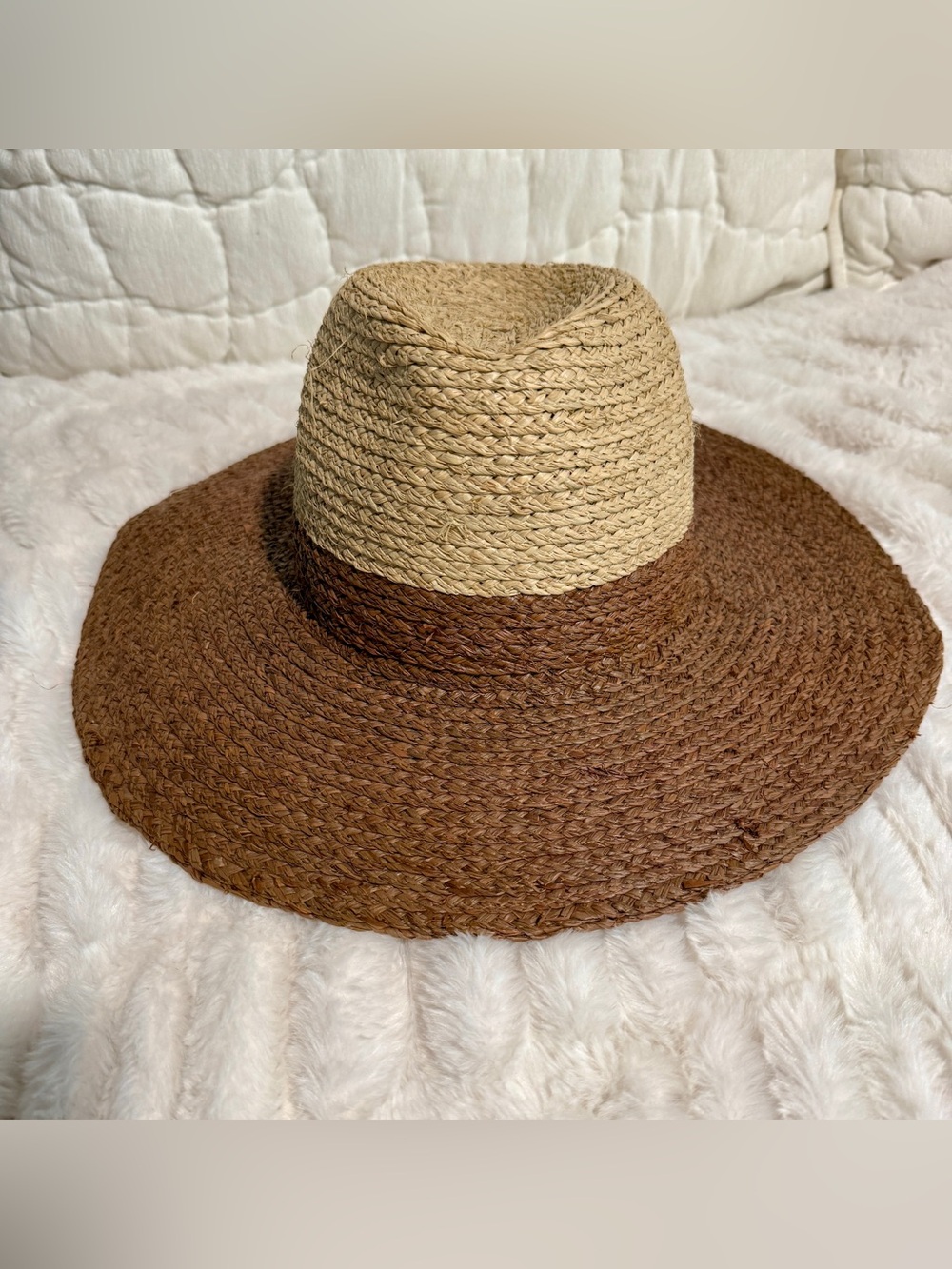 Eugenia Kim Two-Tone Straw Fedora Hat in Natural and Dark Brown